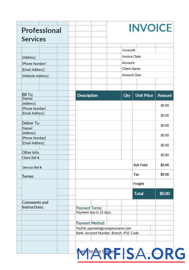 Downloadable Professional Services Invoice Template
